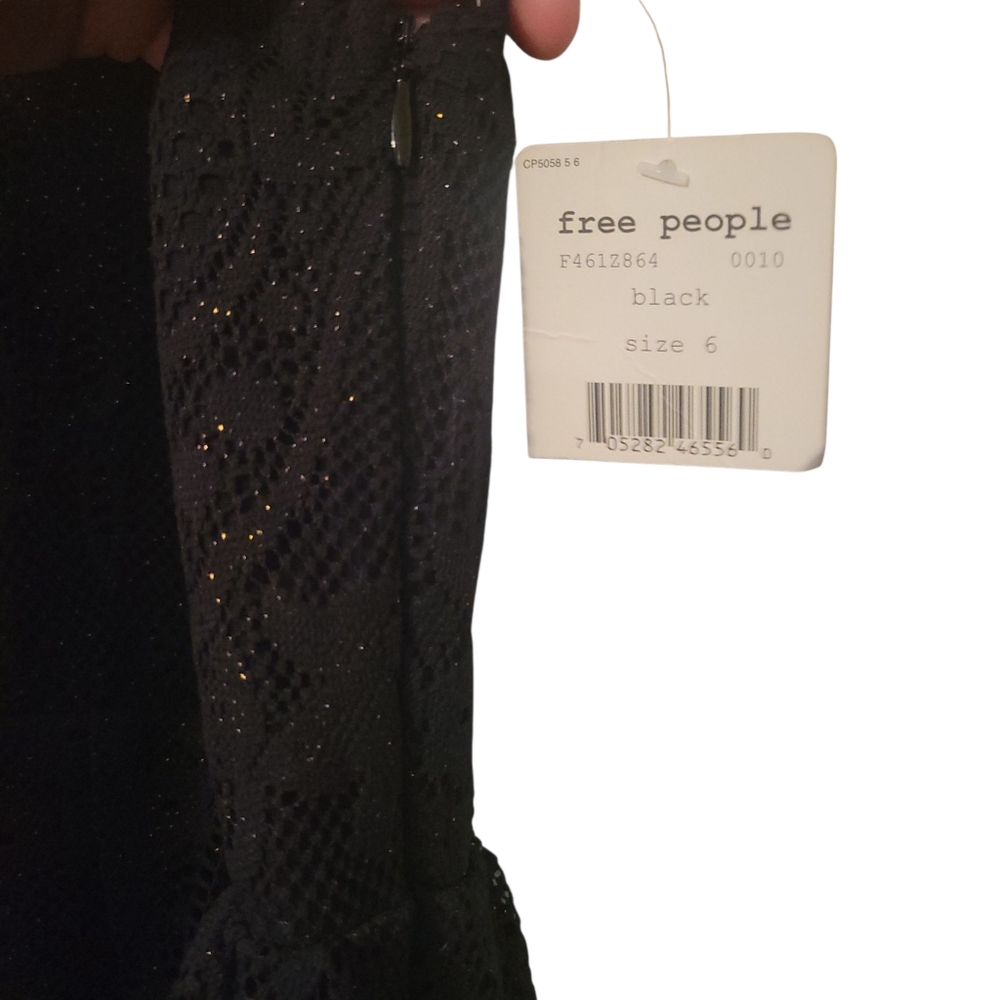 NWT Free People Kristal Salinas Foil Gold Black Lace Festival Dress, Size 6 - Picture 5 of 8